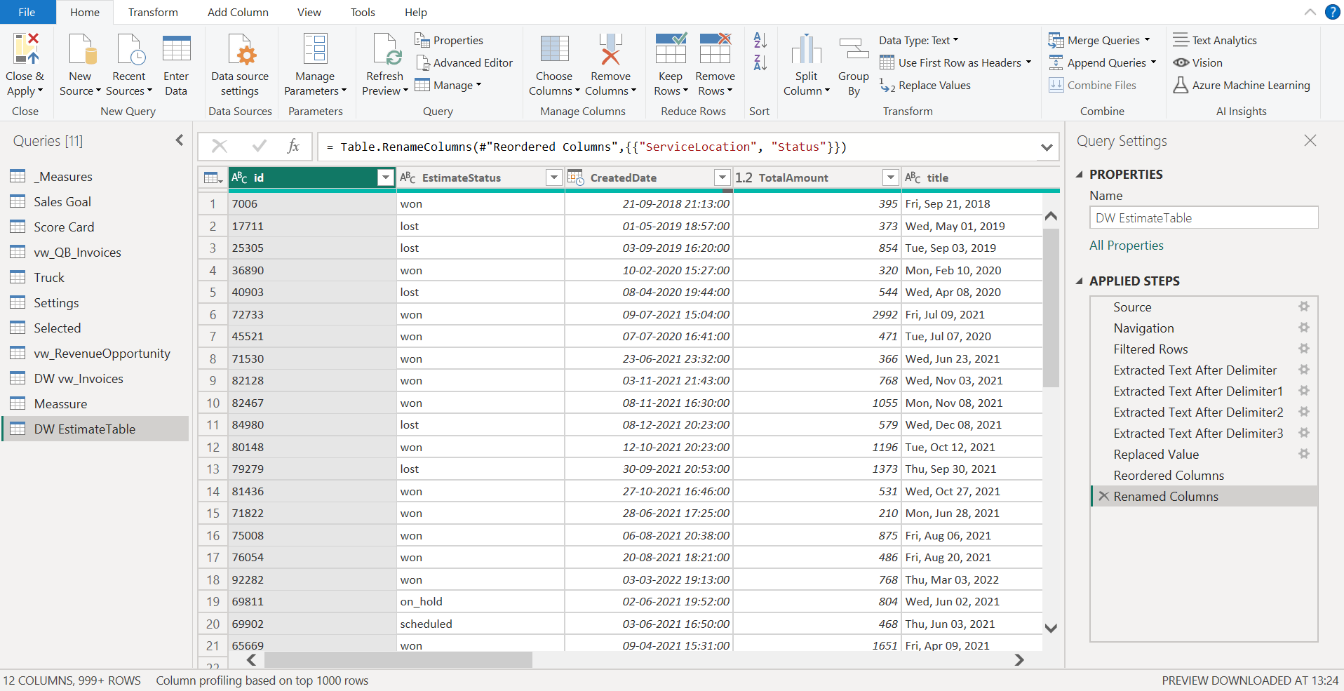 spreadsheet data